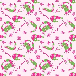 Crab and Shrimp Preppy Plaid in Pink and Green