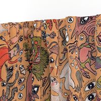 monster mash party, jumbo large scale, orange pumpkin camel beige tan pink indigo blue red orange yellow green white navy quirky cute mermaid spooky cryptid horror 