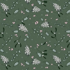 Small // Tiny - Tossed Winter Floral - Evergreen 