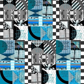 design collage - color mash-up - blue-green and grey scale 