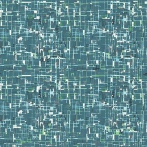 Small scale Deep teal Textured hand drawn organic grid with touches of fresh apple green, turquoise and cool white - for adult apparel, patchwork, quilting, and sewing for children