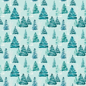 Blue Watercolor Winter Forest 6 inch