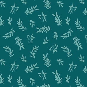 Teal Winter Holly and Mistletoe 12 inch