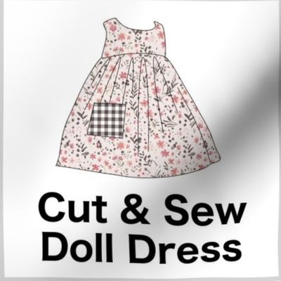 Cut & Sew Dress (Tiny Flowers in Blush Pink Gray) on FAT QUARTER for Forever Virginia Dolls and other 1/8, 1/6 and 1/5 scale child dolls // little small scale tiny mini micro doll