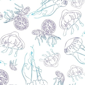 Ombre Blue Jellies Line Art Pattern - Large Print