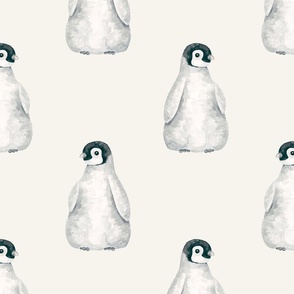 Winter Watercolor Penguins on Cream 24 inch