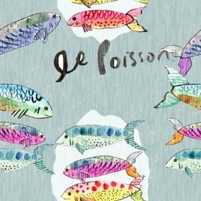 French Country Fish Le Poisson in Misty Blue Green