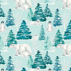 Watercolor Winter Forest Arctic Animals 12 inch