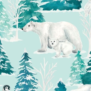 Watercolor Winter Forest Arctic Animals 24 inch