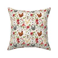 Vintage Christmas Chickens and Holiday Floral 6 inch