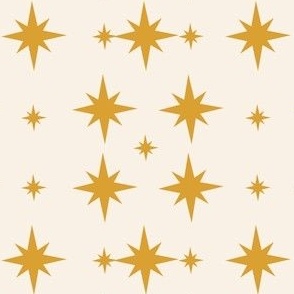 French Country Star Geometric in Yellow Ochre on Neutral Ecru