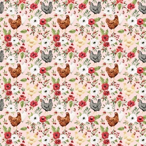 Pink Christmas Chickens and Holiday Floral 6 inch