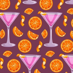 cosmopolitan cocktails with orange zest and slices