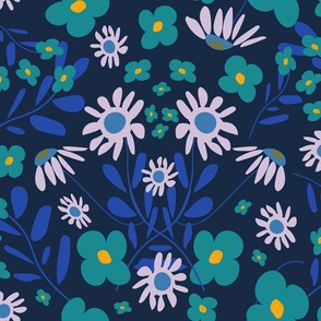 More Folk Floral Fun - Turquoise And Mauve.