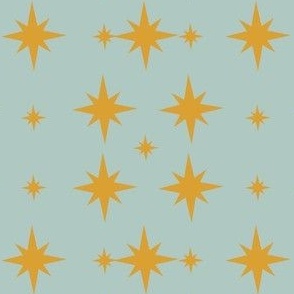 French Country Star Geometric in Yellow Ochre on Misty Green