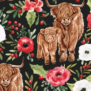 Farmhouse Christmas Highland Cows and Holiday Floral 24 inch