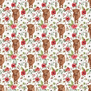 Classic Christmas Highland Cow Floral on White 6 inch