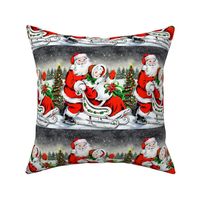 6 Merry Christmas xmas Mrs Santa Claus waving bonnet sleigh hand muffs handwarmer Poinsettias trees snow forests winter wonderland landscape couples husband wife vintage retro kitsch grandparents grandfather grandmother red white green grey bows 