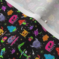 Whimsical Neon Monster Party Black Small