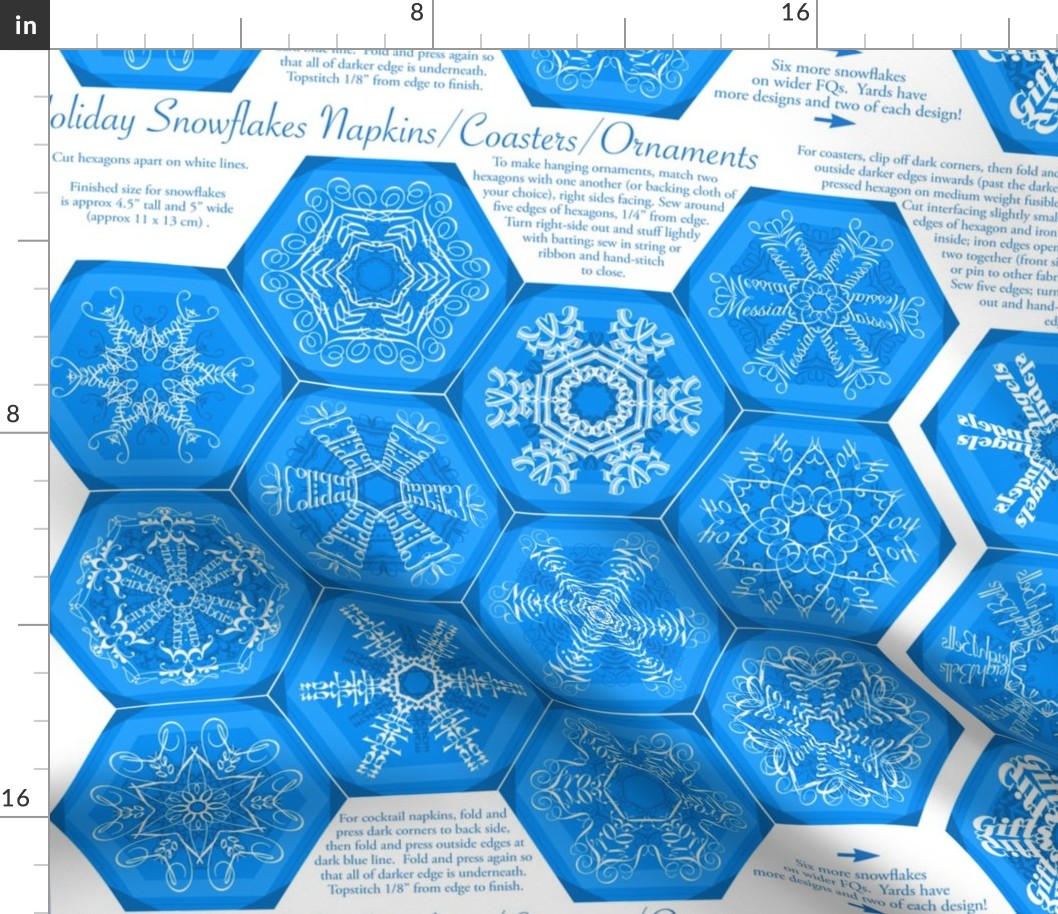 Calligraphic Snowflake napkins (or coasters, or ornaments...) in ice blue