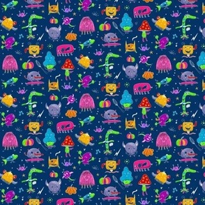 Whimsical Neon Monster Party Blue Small