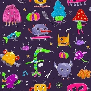 Whimsical Neon Monster Party Purple Big
