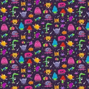 Whimsical Neon Monster Party Purple Small