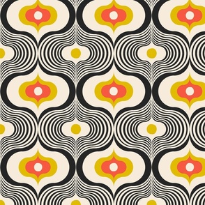 Geometric Psychedelic Retro Colors / Black and Yellow / Medium Scale