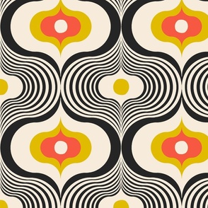 Geometric Psychedelic Retro Colors / Black and Yellow / Large Scale or Wallpaper