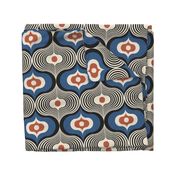 Geometric Psychedelic Retro Colors / Dark Blue and Red / Large Scale or Wallpaper