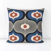 Geometric Psychedelic Retro Colors / Dark Blue and Red / Large Scale or Wallpaper