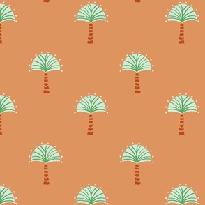 exotic textured fan palm tree and stars - apricot tan orange and aqua mint green - LARGE