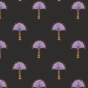 exotic textured fan palm tree and stars - neon black lilac pink and tan - LARGE