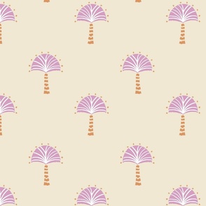 exotic textured fan palm tree and stars - pastel off white cream lilac pink and tan - LARGE