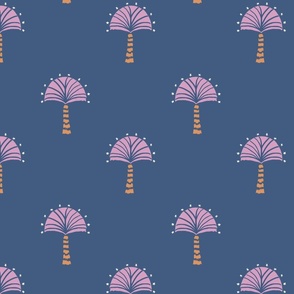 exotic textured fan palm tree and stars - sapphire cobalt blue lilac pink and tan - LARGE
