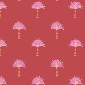 exotic textured fan palm tree and stars - spiced cranberry red and bubblegum pink orange - LARGE