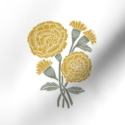 JUMBO marigold fabric - indian block print inspired, block print flower, flower fabric, block print fabric, woodcut - yellow
