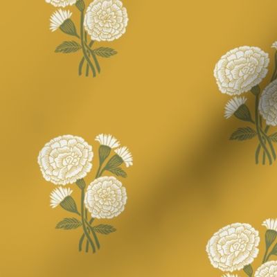 LARGE Marigolds wallpaper - block print wallpaper mustard 10in