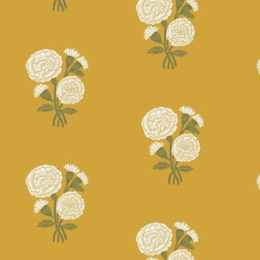 JUMBO Marigolds wallpaper - block print wallpaper mustard