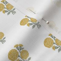 XSMALL marigold fabric - indian block print inspired, block print flower, flower fabric, block print fabric, woodcut - yellow 4in