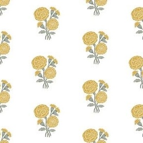 XSMALL marigold fabric - indian block print inspired, block print flower, flower fabric, block print fabric, woodcut - yellow 4in