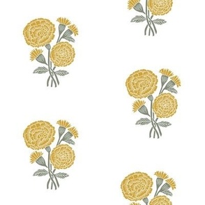 MEDIUM marigold fabric - indian block print inspired, block print flower, flower fabric, block print fabric, woodcut - yellow 8in