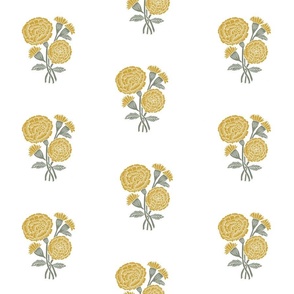 XLARGE marigold fabric - indian block print inspired, block print flower, flower fabric, block print fabric, woodcut - yellow 12in