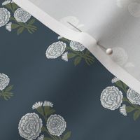 XSMALL Marigolds wallpaper block print floral home decor wallpaper 19-4119 TPX Orion Blue 4in