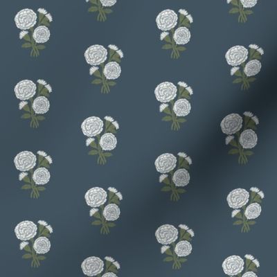 XSMALL Marigolds wallpaper block print floral home decor wallpaper 19-4119 TPX Orion Blue 4in