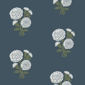 SMALL Marigolds wallpaper block print floral home decor wallpaper 19-4119 TPX Orion Blue 6in