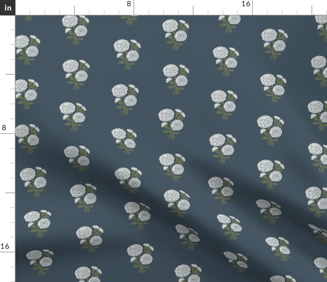 SMALL Marigolds wallpaper block print floral home decor wallpaper 19-4119 TPX Orion Blue 6in