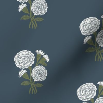 LARGE Marigolds wallpaper block print floral home decor wallpaper 19-4119 TPX Orion Blue 10in