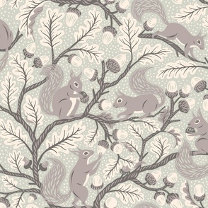 squirrels in Oak tree - pale mint