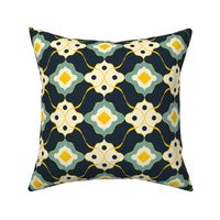 Delicate Geometric Pattern, Retro Inspiration / Dark Blue / Medium Scale